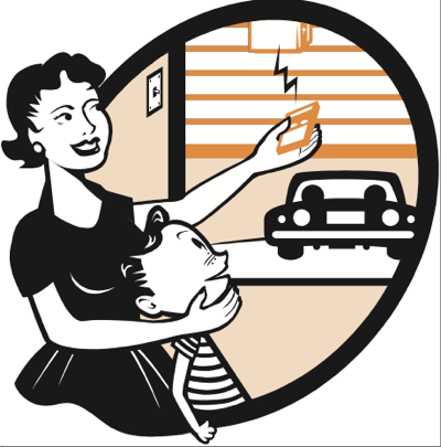 mother closing garage door