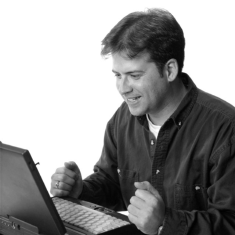 man on computer